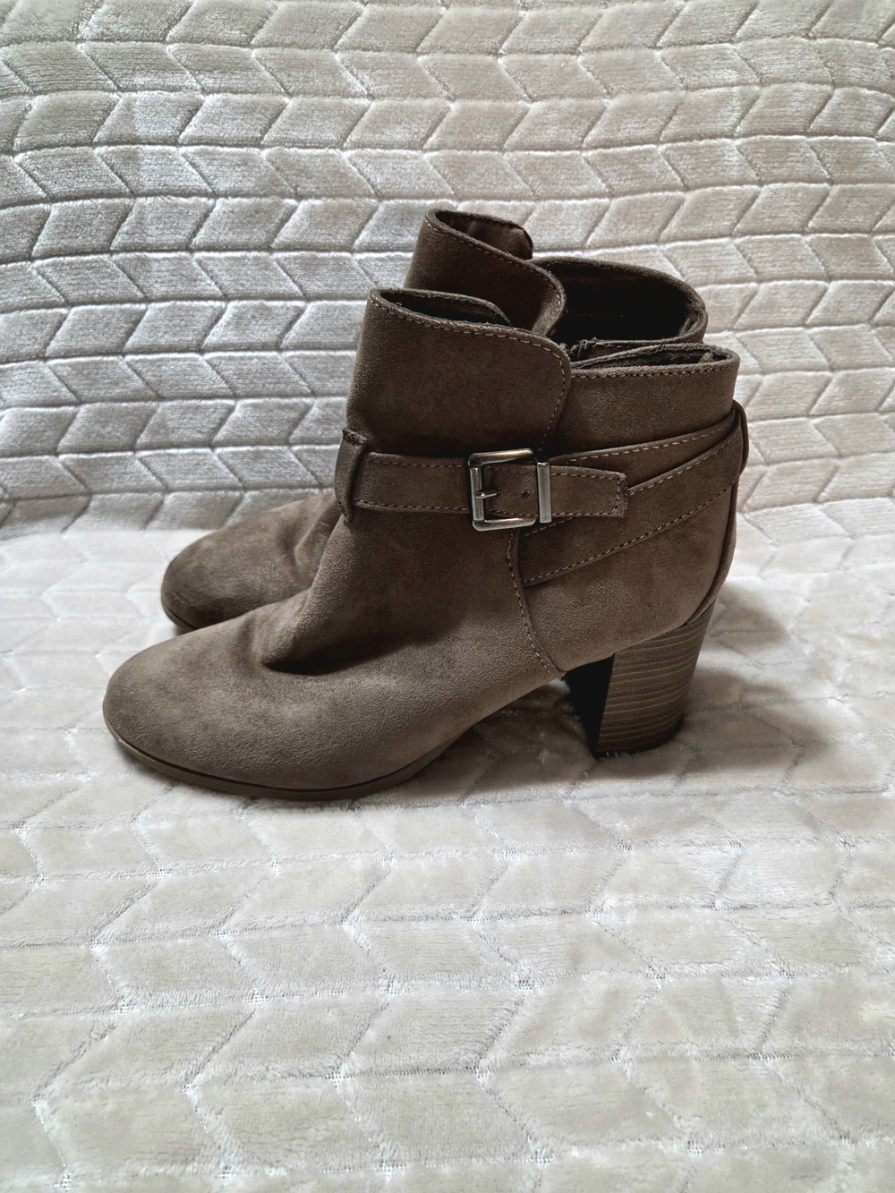 Merona Taupe Suede Ankle Booties with Buckle- Size 10